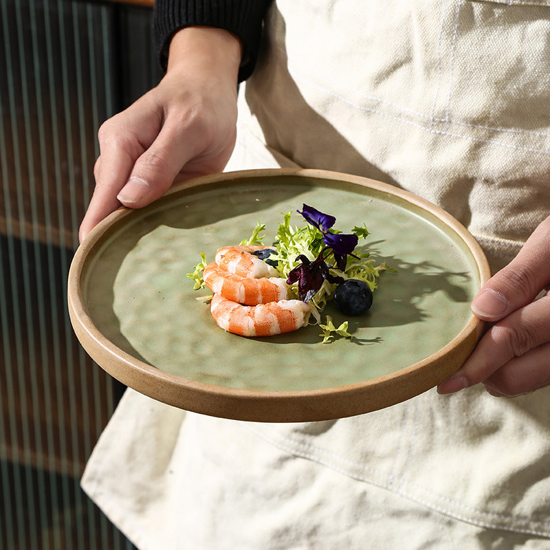 Retro stoneware western food steak plate japanese style with edge restaurant hotel for homestylish shallow plate dessert side dish plate