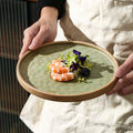 Retro stoneware western food steak plate japanese style with edge restaurant hotel for homestylish shallow plate dessert side dish plate