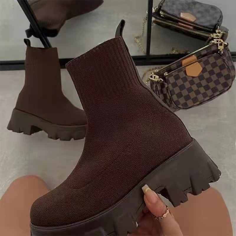 new arrivalplus size women's shoes fly woven sports short boots women's 2024fall and winter independent station women's boots plus size slip-on socks