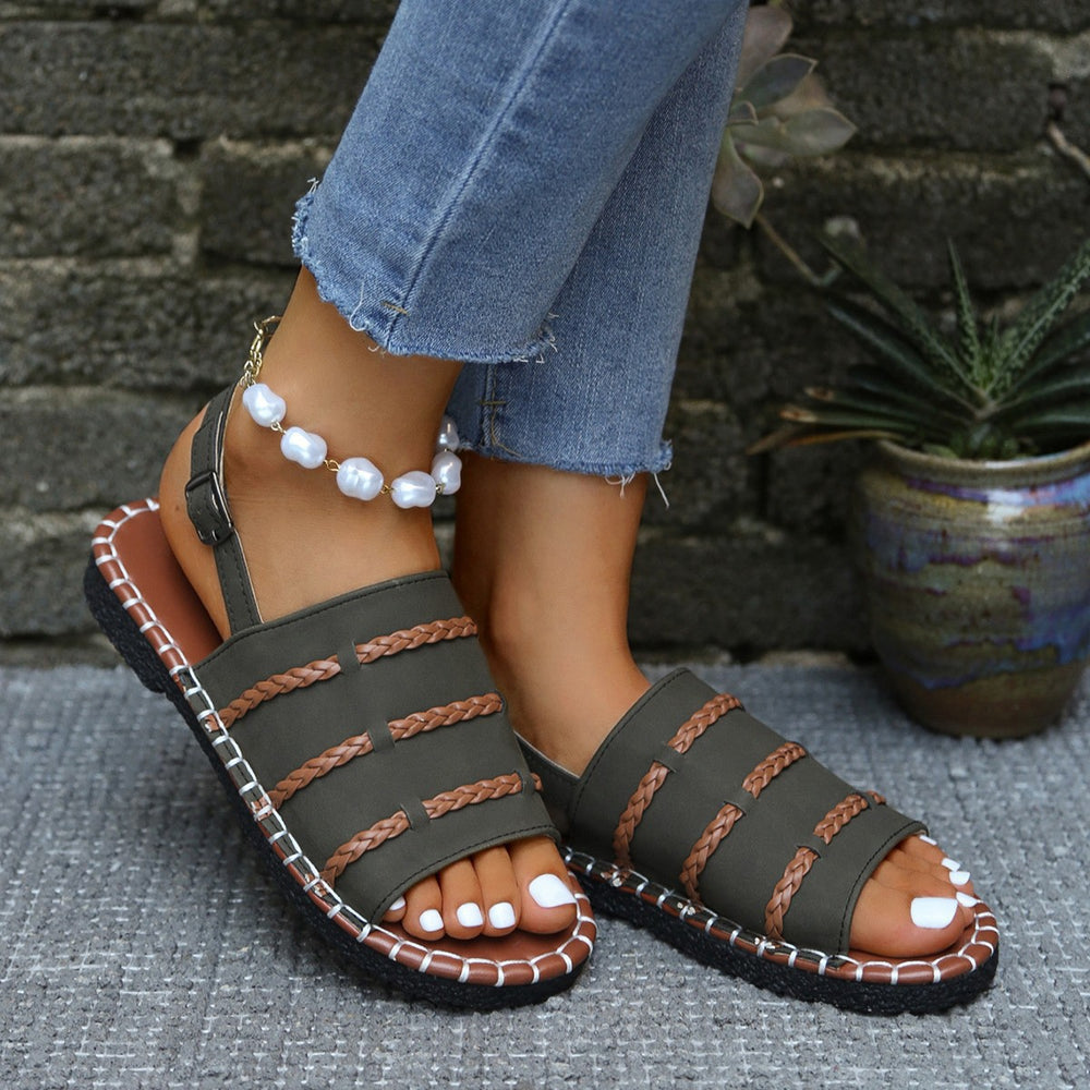 export plus size women's summer sandals - new one-strap buckle flat woven open-toe beach sandals