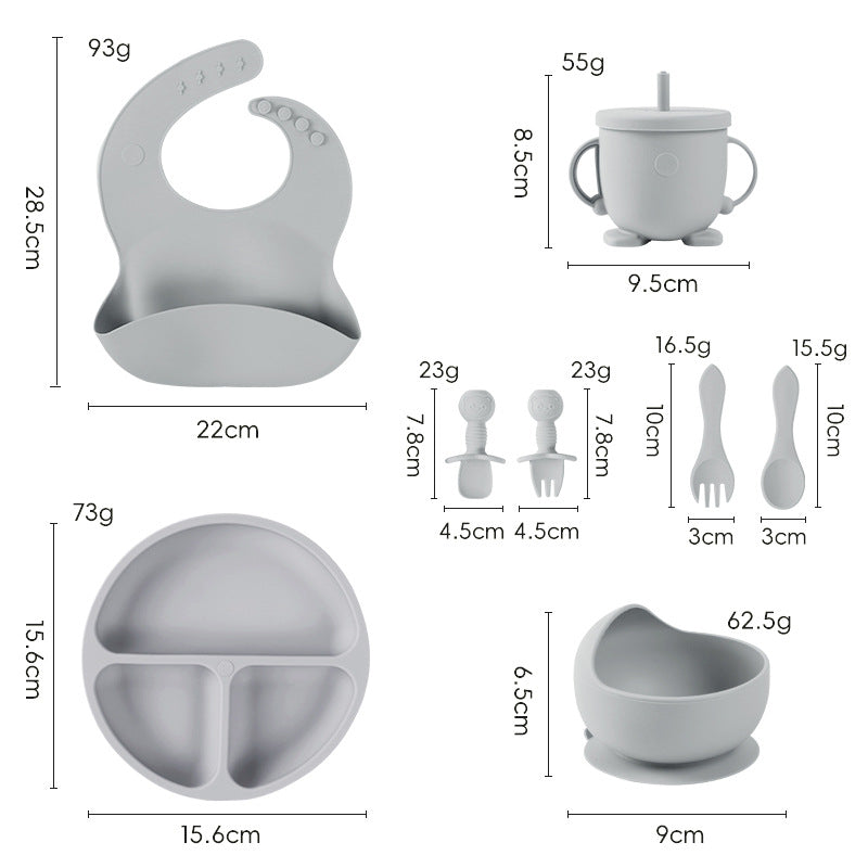 Silicone kids' meal set: baby food training suction bowl, food-grade fork and spoon, feeding utensils for babies