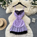 French lace patchwork camisole dress - summer slimming a-line mini dress - green sexy