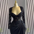 European and american women's clothing  summer new arrival: elegant square neck lace long sleeve high waist slimming midi dress