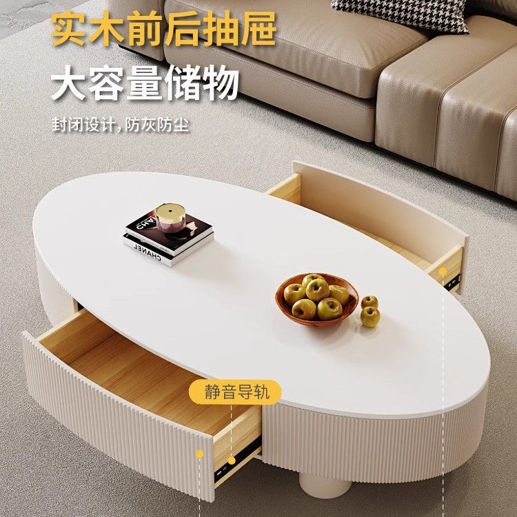Italian oval coffee table - minimalist luxury living room set with rock slab top, perfect for small spaces
