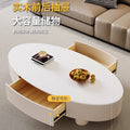 Italian oval coffee table - minimalist luxury living room set with rock slab top, perfect for small spaces