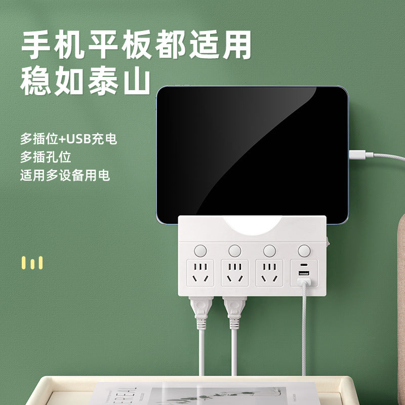New arrival bedside socket converter smart usb socket plug pure copper one to multi-slot multi-function socket night light