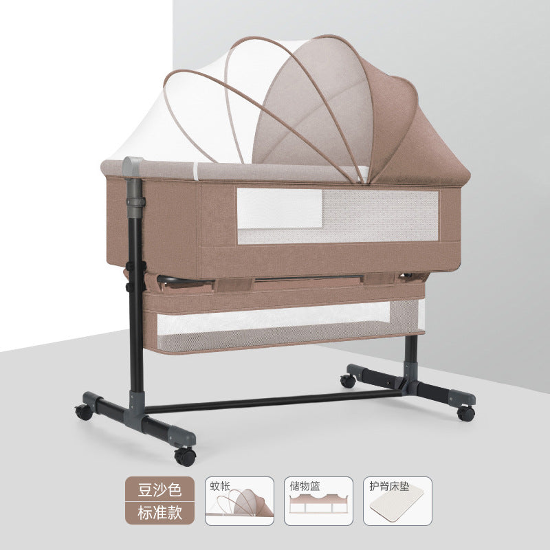 Multifunctional foldable crib, portable newborn bassinet, convertible baby bed, splice-together large bed