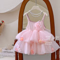 Girls' summer dress  new arrival: ethereal floral party dress, spaghetti strap, chic princess style