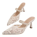 High heels for women 2026 spring and summer new arrivalfrench toe-cap half-slippers elegant pointed toe lace mesh stiletto slippers for women