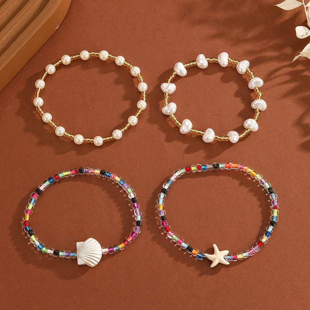 Bohemian bracelet set wholesale - european & american cross-border jewelry - starfish, seashell, beach-themed colorful seed bead & pearl bracelets