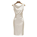 Women's new summer french chic elegant satin sleeveless slim-fit midi dress - perfect for going out and dating
