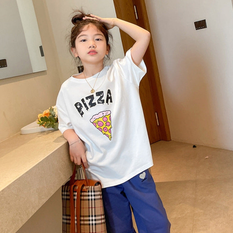 Girls' short-sleeve t-shirt - summer  new arrivals: stylish cartoon top for older girls, korean fashionable summer clothing for kids