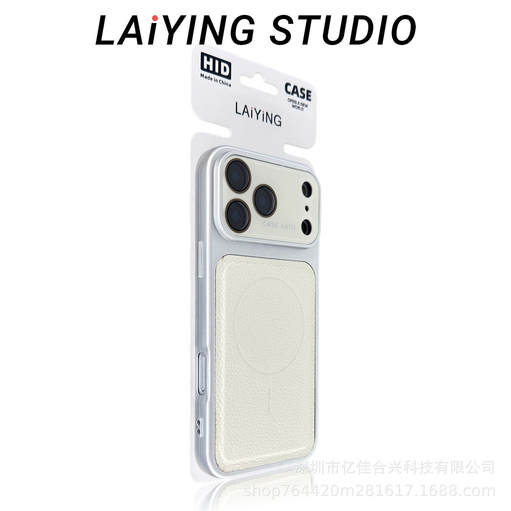 Crystal lens lychee grain magnetic apple 17 pro max phone case - cross-border iphone 11 drop-proof full coverage