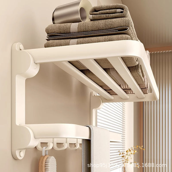 Cream White Wall Hanging Toilet Space Aluminum Bath Towel Rack No Punching Bathroom Shelf Toilet Toilet Towel Rack