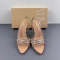 Za 2024 summer new women's shoes - natural color, glossy embellished high heel stiletto sandals with transparent pointed toe