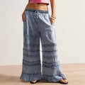 Fashionjeans women's elastic drawstring waist hair patchwork lotus leaf loose pants washed thin casual denim pants