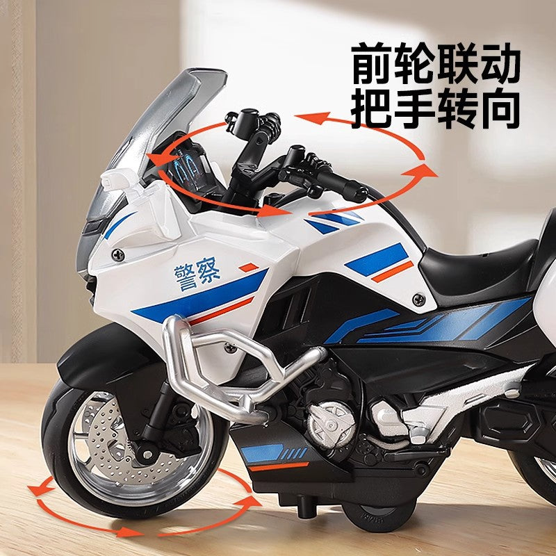 Alloy motorcycle toy for boys, racing simulation motorcycle model, iron horse police car, children's pull-back toy car gift
