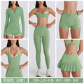 Contrast color bra tops long sleeves short sleeves pants shorts skirts pleated skirts zipper outwear yoga clothes six-piece suit