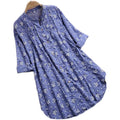 women's new cotton linen floral print mid-length loose fit shirt