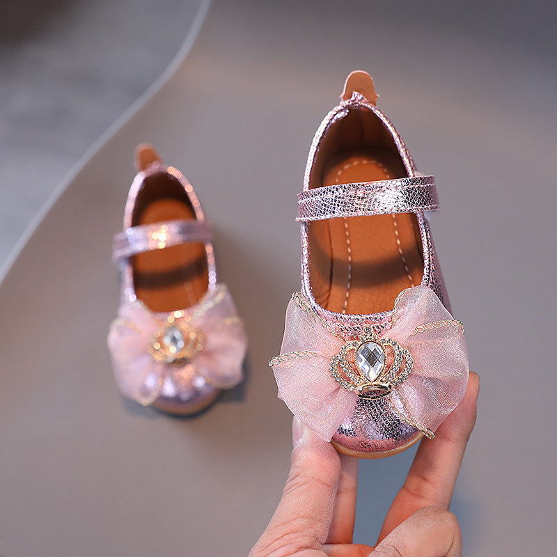Girls' bow-tie princess shoes - new  summer collection - kids' leather shoes - crystal shoes - baby girls' single shoes