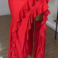 European and american cross-border women's fashion  summer new arrival: elegant v-neck ruffle trim top and asymmetrical midi skirt set