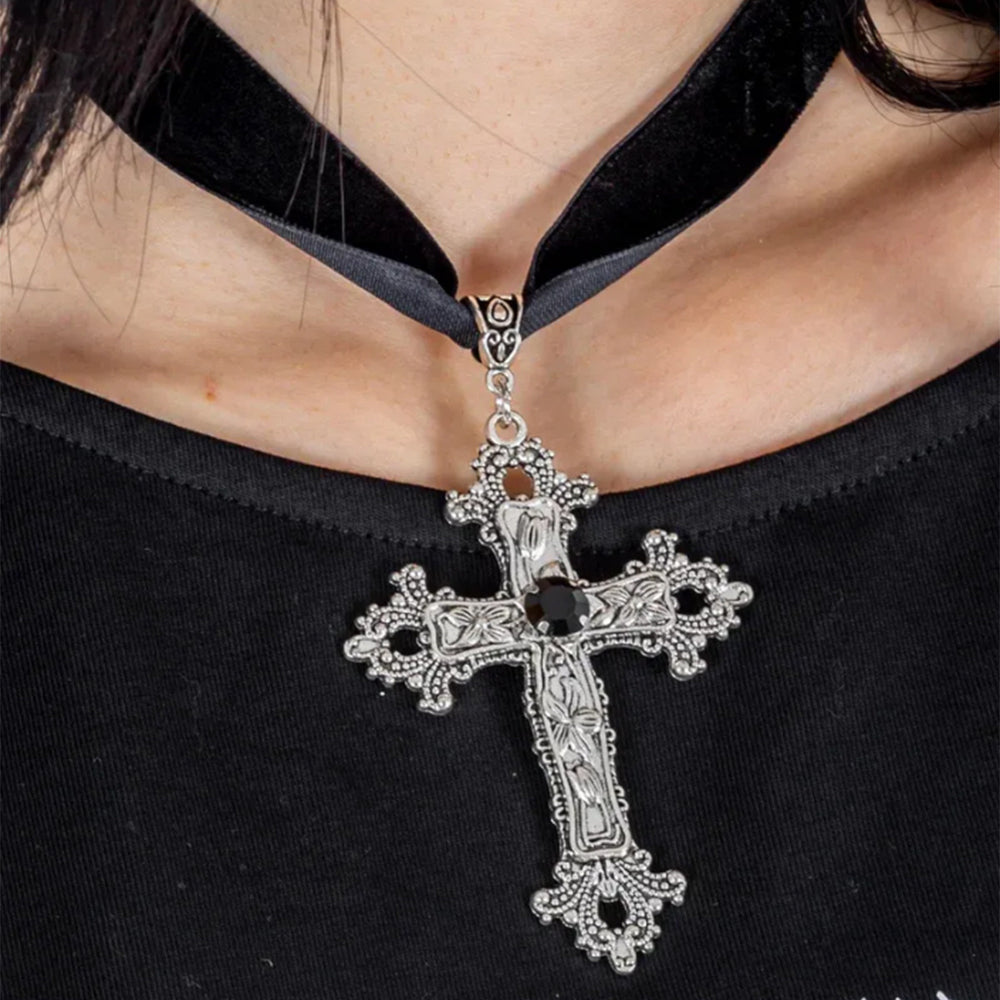 Cross necklace wholesale european and american cross-border jewelry fashion hip-hop non-fading necklace men's double-layered cuban chain