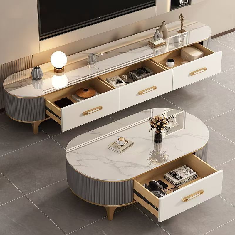 Rock slab coffee table living room for home2025new arrival small apartmentaccessible luxuryclassy oval coffee table tv cabinet combination