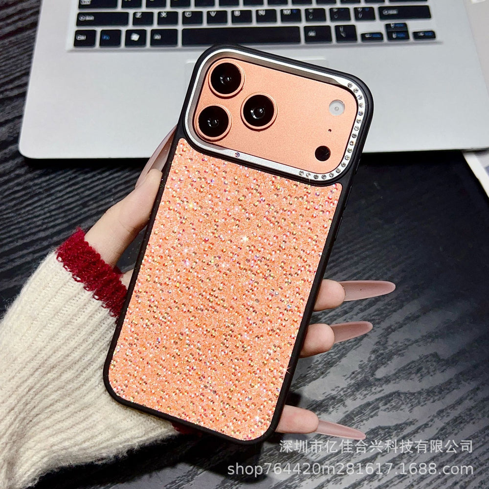 Suitable for iphone17promax large hole lens point drill mobile phone case apple 16/15p pearl leather pattern protective cover
