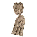 Knitted women's two-piece set:  new arrival, soft & chic style, round neck short sleeve polka dot top with high-waisted slim fit midi skirt