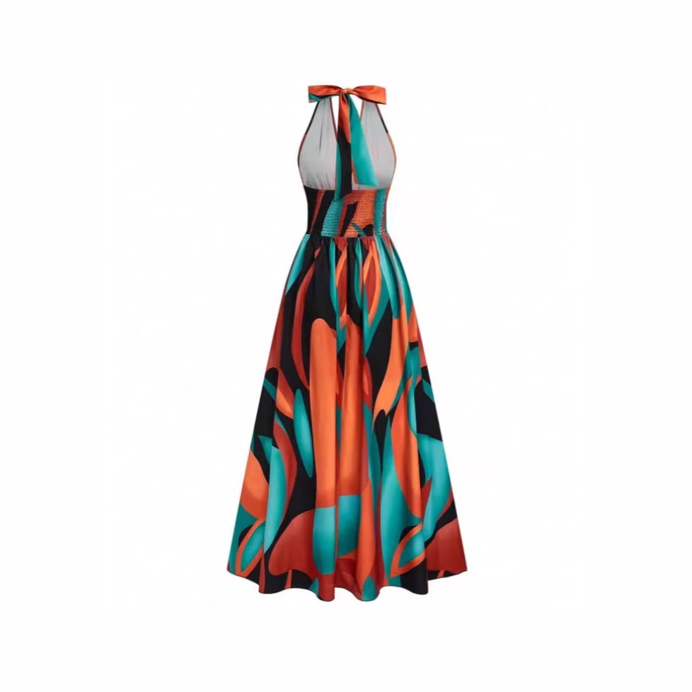 Amazon cross-border french casual elegant sexy high-end design v-neck cutout back slit a-line sleeveless maxi dress