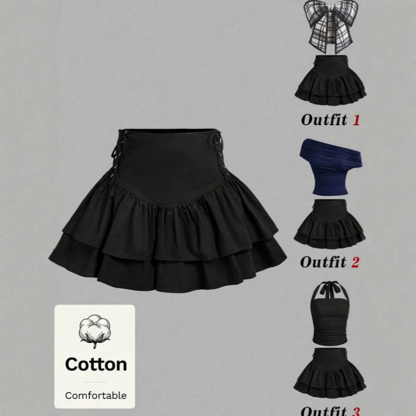 sexy fashion women's elegant commute style tie-side ruffle hem midi skirt