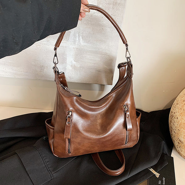 Textured large-capacity multi-zipper bag 2025 new autumn and winter casual simple shoulder commuter tote messenger women's bag