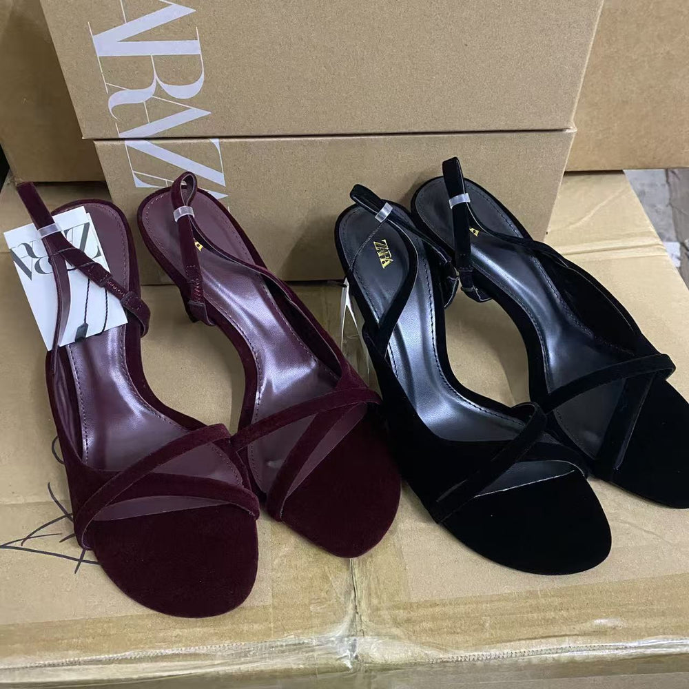 Za2025summernew arrival one strap thin heel high heel sandals women's fashion black high heels women