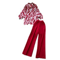 European and american niche style lantern sleeve printed blouse and high-waisted wide-leg casual pants two-piece set - autumn collection