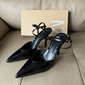 Spanish summer new arrivals: patent leather-effect strappy pointed-toe high heel sandals - open back, cut-out mules
