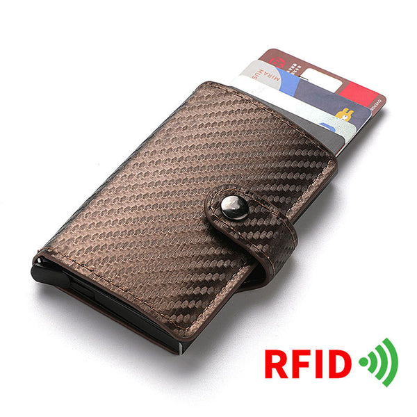 's new carbon fiber card bag, automatic elastic aluminum alloy card bag, men's wallet, vertical wallet, leather case.