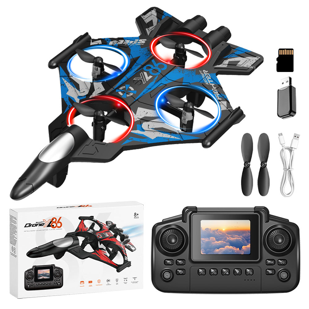 yl86 screen-controlled combat drone with light stunts, four-rotor circling, fixed height, and crash-resistant aircraft toy