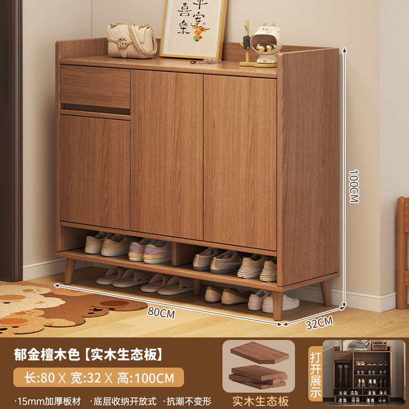 Solid wood core shoe cabinet household entrance 2025 new Chinese-style wall storage cabinet large-capacity indoor shoe rack