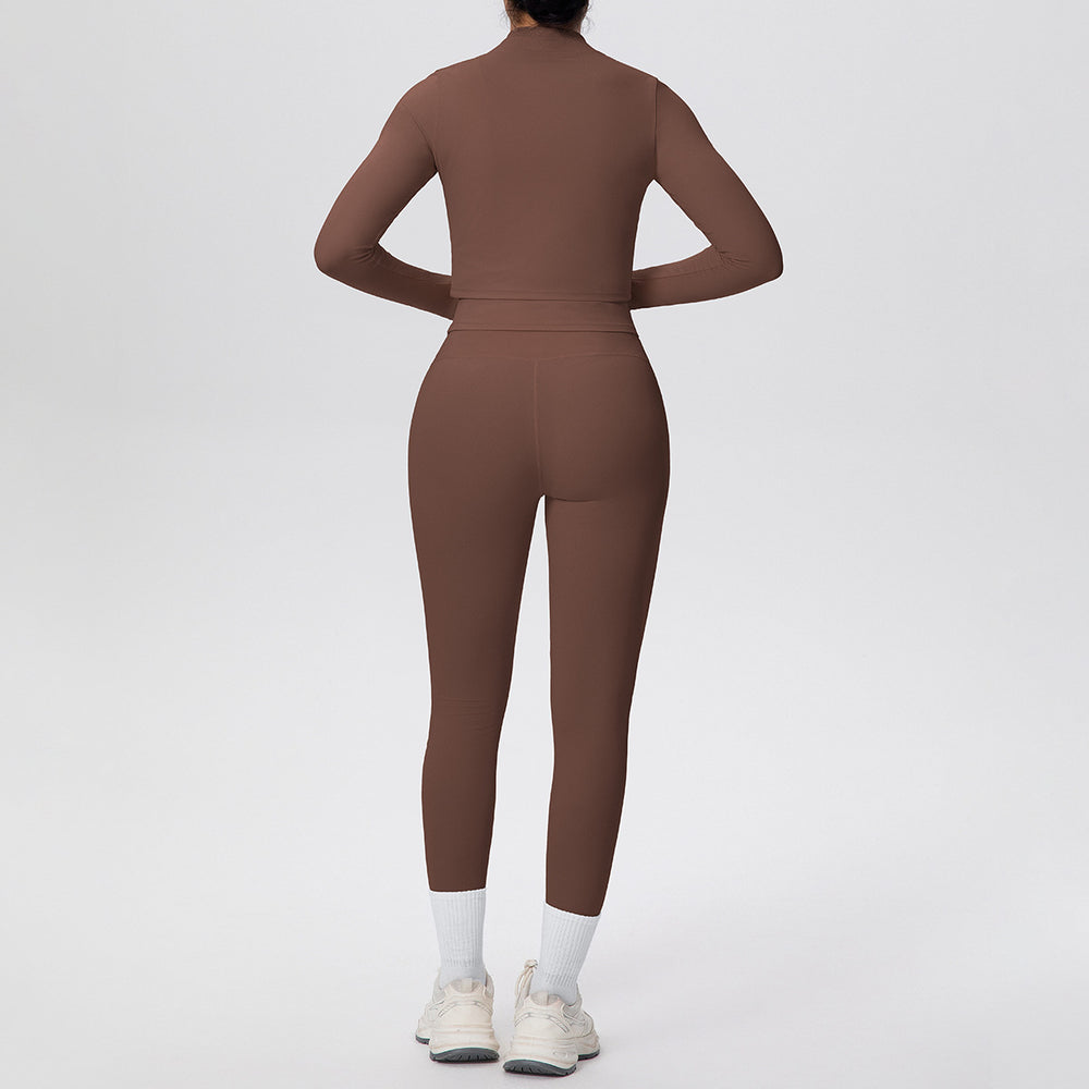 brushed tight drawstring halter vest nine-point long three-piece set sports running fitness yoga suit