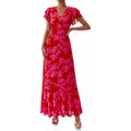 Summer floral maxi dress  spring short sleeve ruffle v-neck flowy bohemian beach vacation sundress