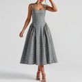summer new women's clothing: cross-border export, european and american style, fashionable and elegant plaid square neck camisole waist-defining dress