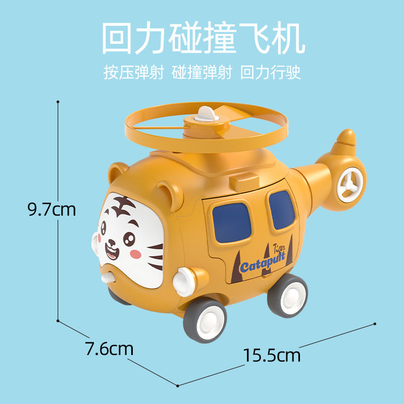 cartoon bamboo dragonfly flying saucer kids toys car pull back collision ejection car airplane baby toys batch