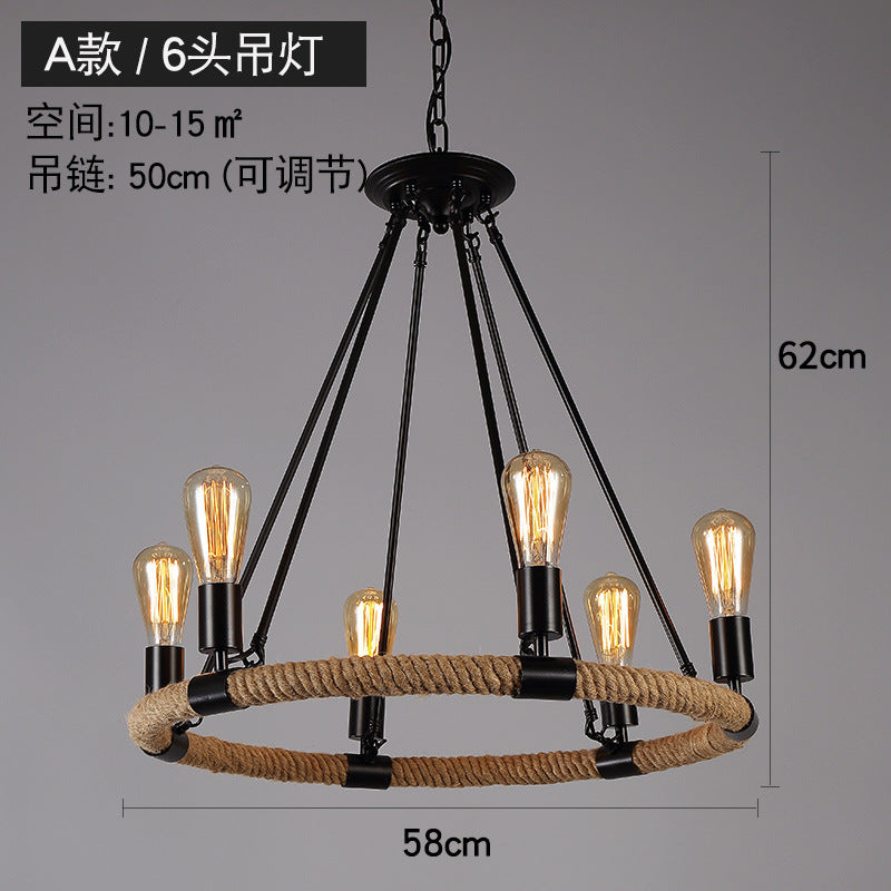 American retro hemp rope chandelier creative hotel lobby B & B restaurant lamp personalized industrial style hotel box lamp