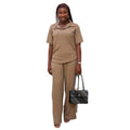 European and american women's clothing  autumn new collection: sweet and fresh polo neck short sleeve t-shirt and high-waisted casual pants two-piece set