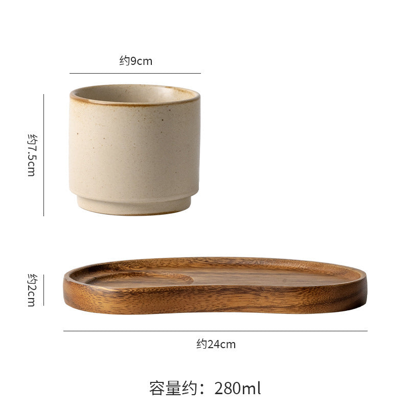 Japanese retro rustic pottery coffee cup afternoon tea latte high-end ceramic kiln-change cup latte art cup drawstring cup water cup