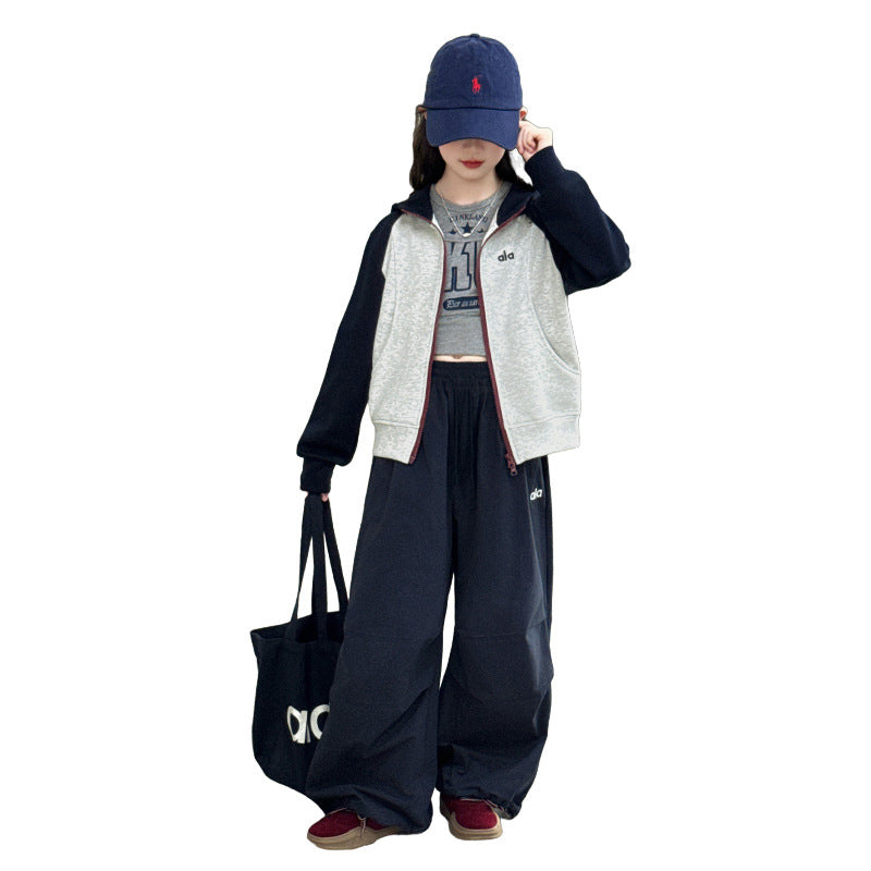 Student casual middle and big children's autumn suitnew arrivalk-stylegirlfashionable two-piece setfashionloose pants