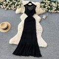 Korean style women's summer dress: soft & chic color block, flutter sleeves, cinched waist, slim fit, openwork crochet knit dress