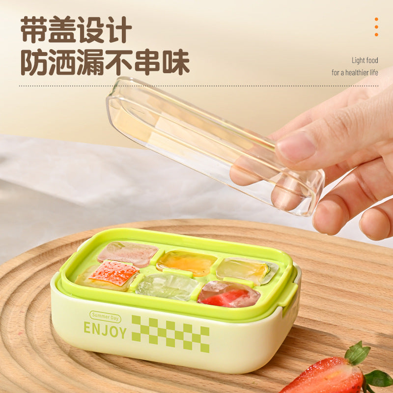Frozen ice cube mold Cold drink ice making Plastic ice grid with cover Refrigerator ice box Household Internet celebrity Mini small ice cube box
