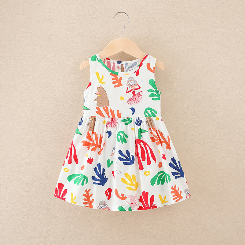 Colorful graffiti summer dress new girls' sundress cotton princess beach dress for kids