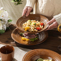 Vintage chic ceramic dinnerware - restaurant & hotel grade, unique ribbed design, steak & western cuisine plates, high-style deep dishes for home use